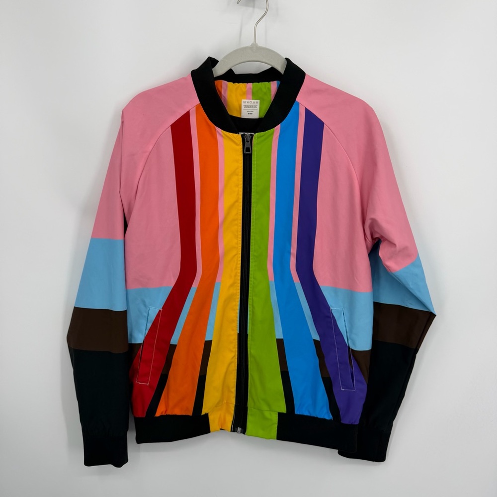 Harlow & Lloyd men's sz S‎ rainbow striped pride bomber jacket